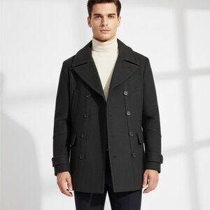 🧥 ZARA MAN Classic Wool Coat - Charcoal Grey Stylish, Men (XL but fits L)